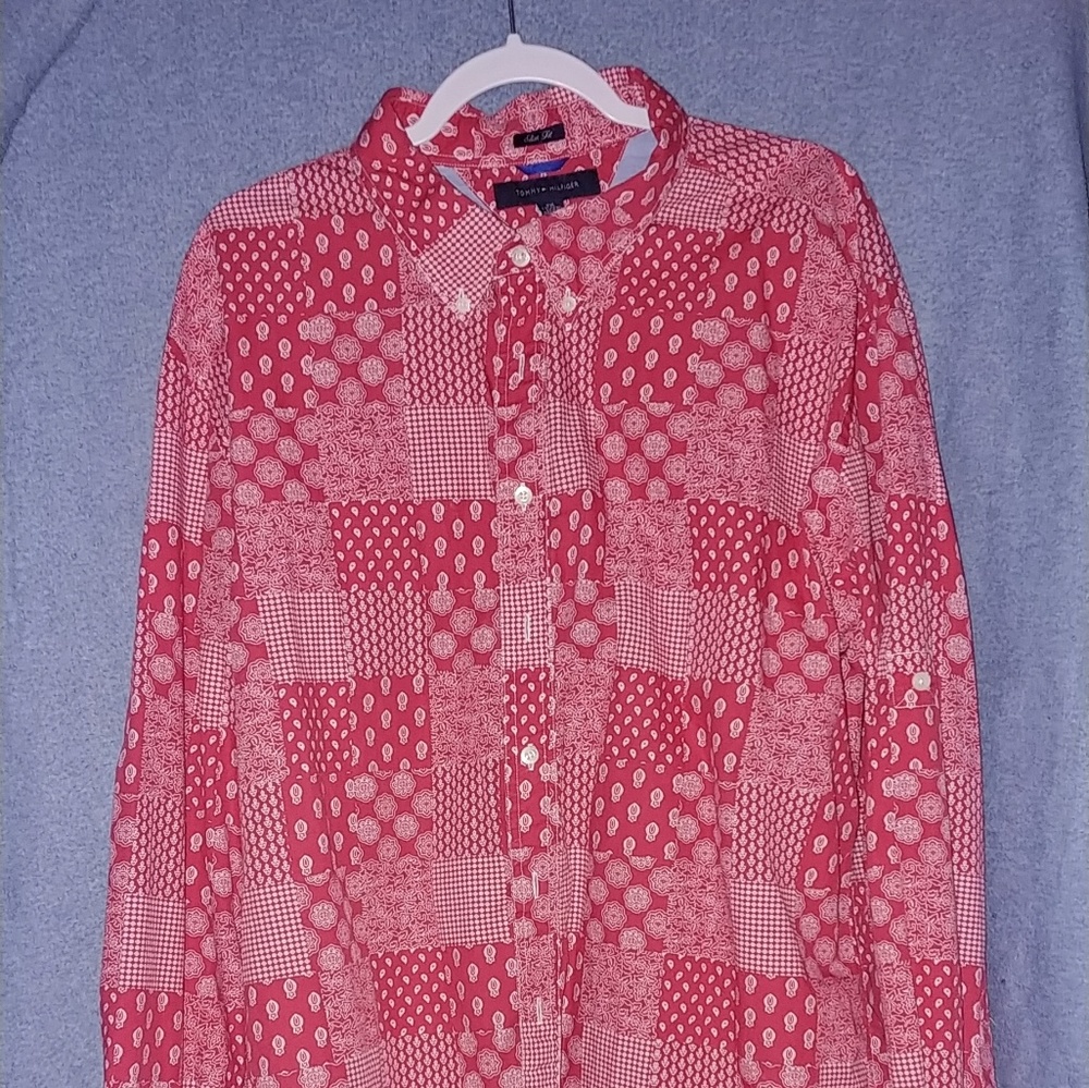 Tommy Hilfiger Red Button Up Down Dress Shirt